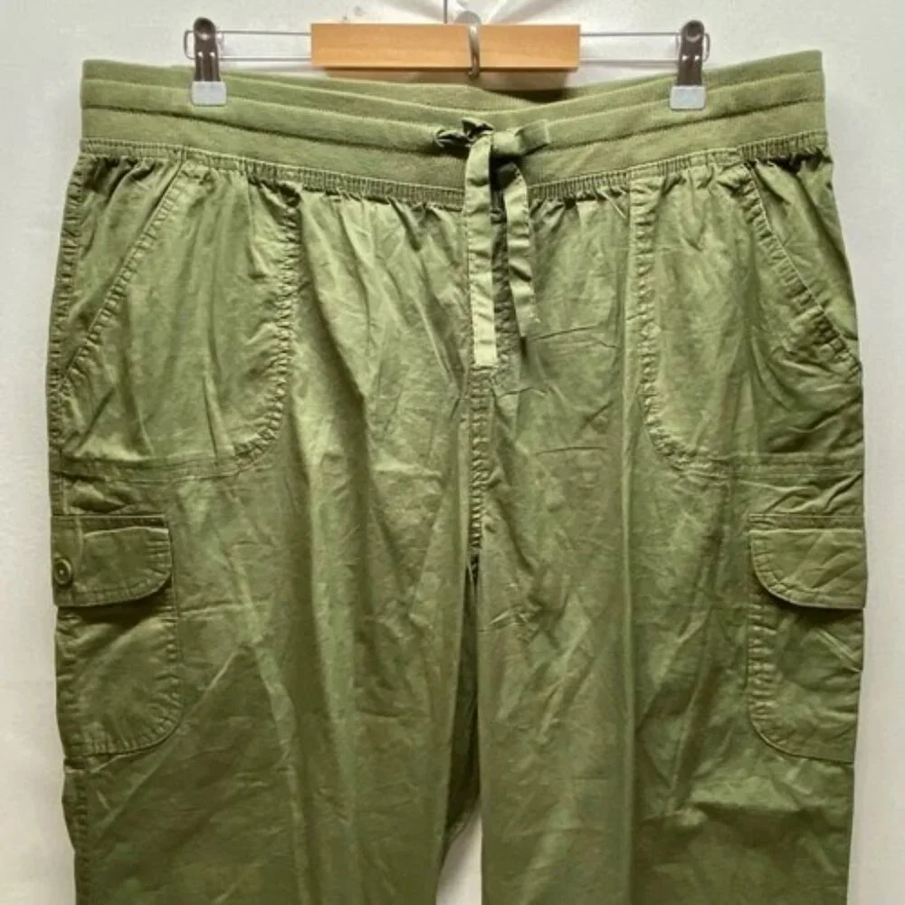 Woman Within Cargo Pants Women's 18W Olive Green Cotton Casual Roll Tab Cuff NWT